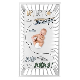 Sweet Jojo Designs Vintage Airplane Boy Photo Op Fitted Crib Sheet Green Blue White Yellow Airplanes Plane Transportation Clouds
