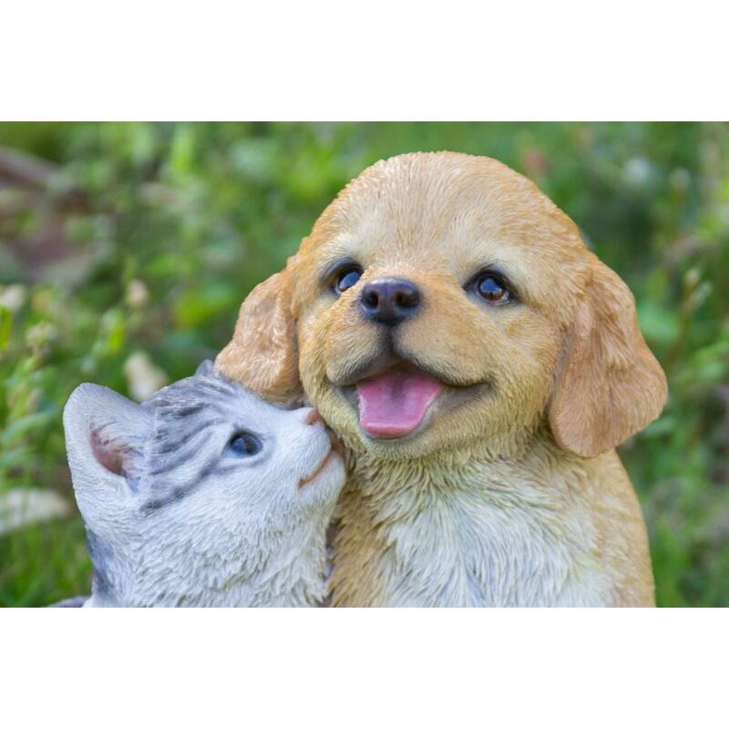 7.75" Kitten with Golden Retriever Outdoor Garden Statue