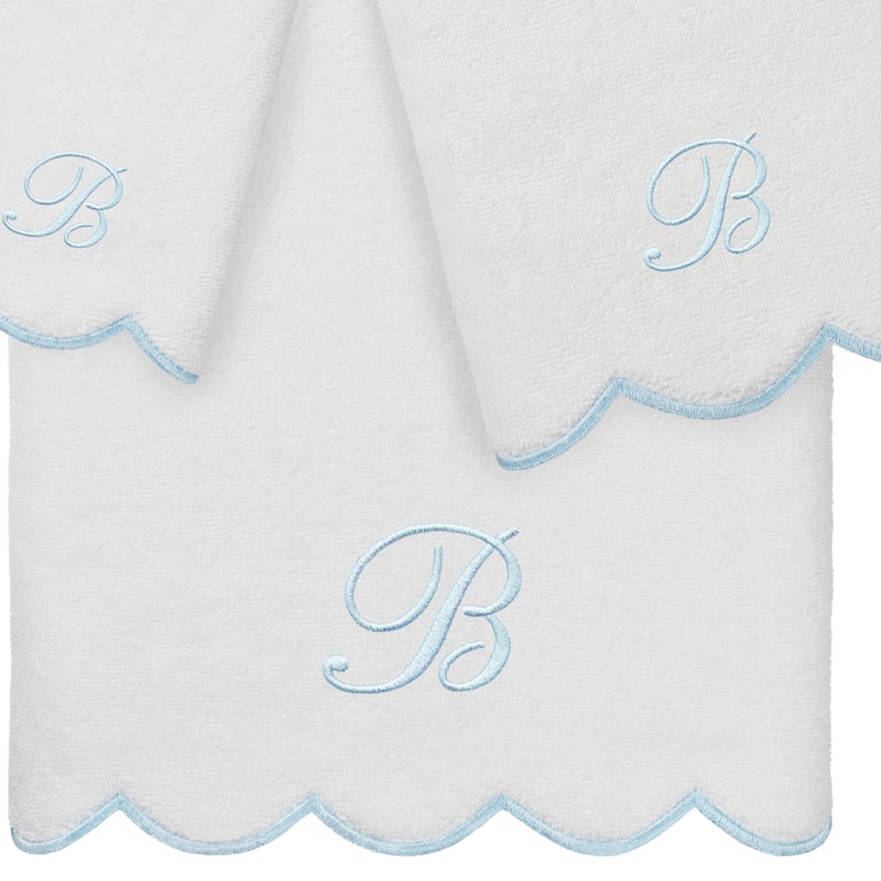 Authentic Hotel and Spa 100% Turkish Cotton Blue ADORNIA Scallop Personalized 3 Piece Towel Set - 3 Piece Set