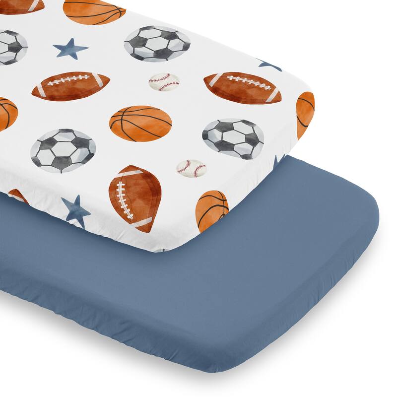 Sweet Jojo Designs Sports Theme Boy 2 Pack Baby Bassinet Fitted Sheets Watercolor Vintage Sport Themed Soccer Football Baseball