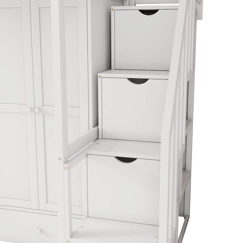 Full Size House Low Loft Bed with Four Drawers