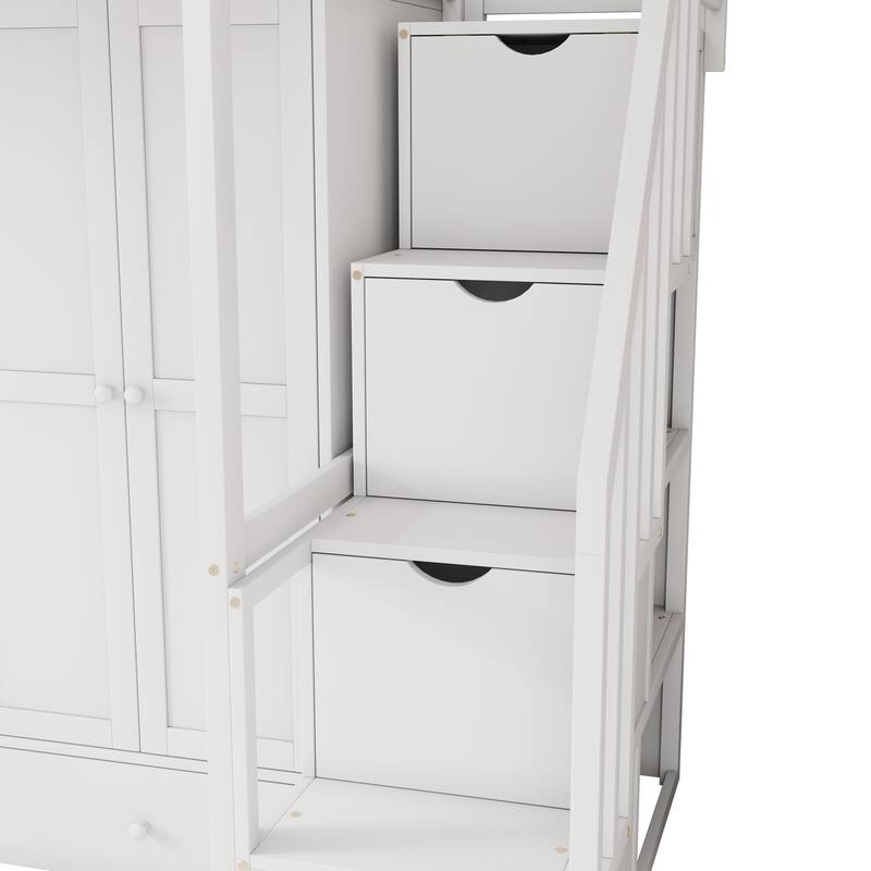 Twin size Loft Bed with Bookshelf Drawers Desk and Wardrobe