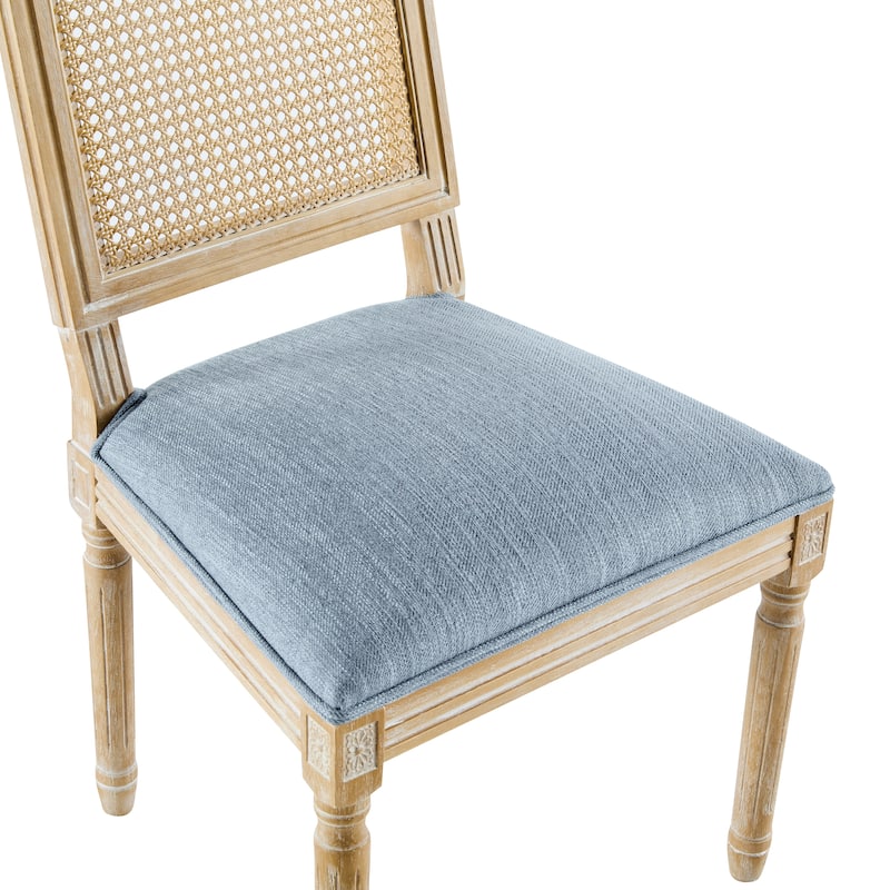 [Set of 4] French Country Dining Chairs - Elegant Cane Backrest & Upholstered Seats with Fluted Legs- Solid Rubberwood Frame