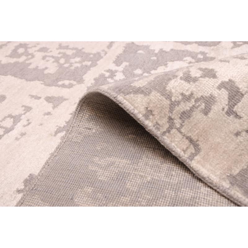 ECARPETGALLERY Hand-knotted Legacy Grey, Ivory, Light Khaki Silk, Wool Rug - 8'11 x 12'2