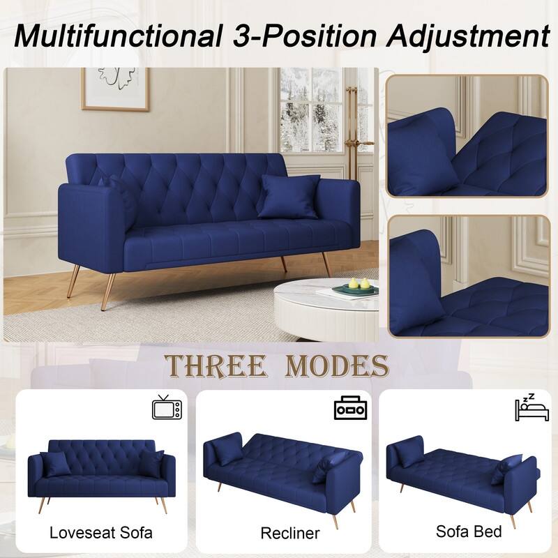 71" Velvet Green Gray Double Sofa Bed