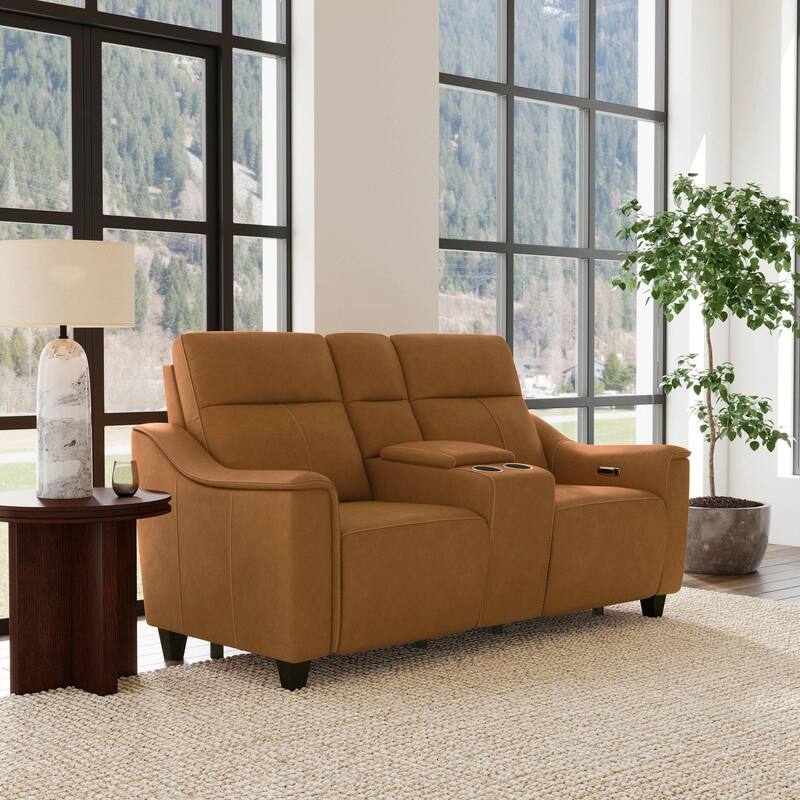 Sonesta Power Reclining Leather Loveseat with Console and Power Headrests
