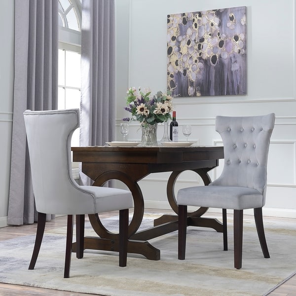 Belleze Dining Chair Living Room Nailhead Side Chairs (Set of 2) Gray ...