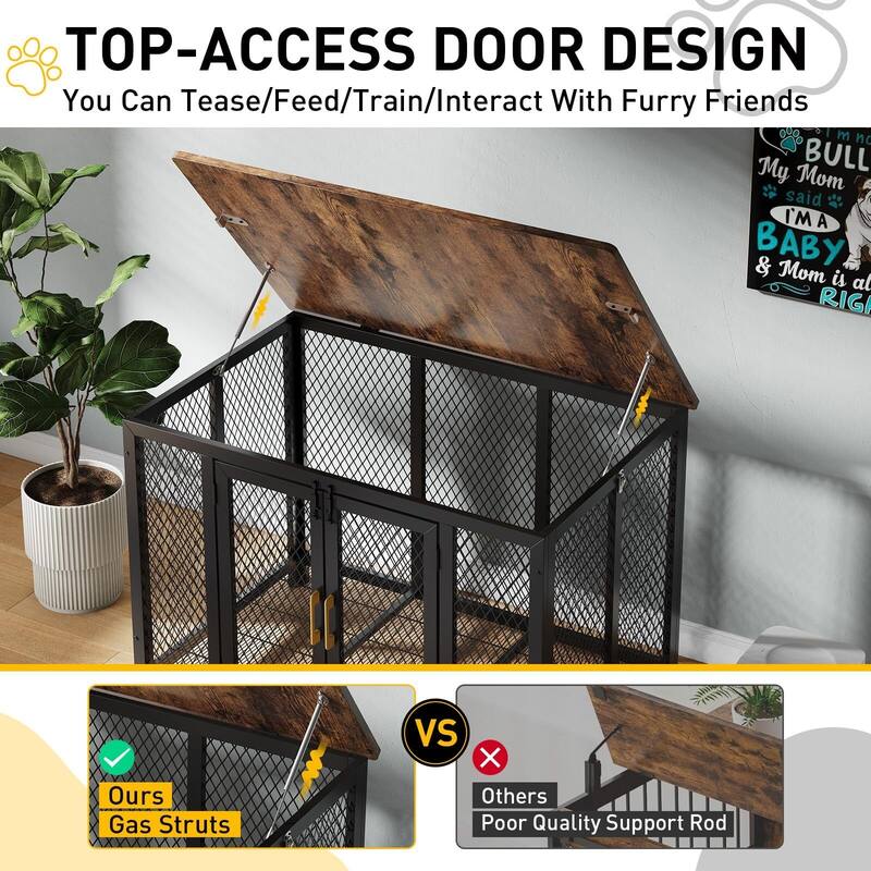 Flip Top Dog Crate Furniture, with 2 Doors and Latches Kennel