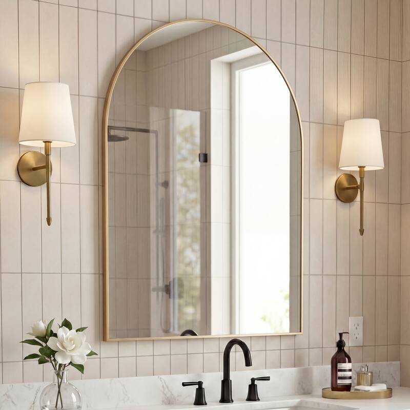 JONATHAN Y Elodie Arched Metal Framed Wall Mounted Mirror - Gold - 38 H x 26 W x 1.5 D