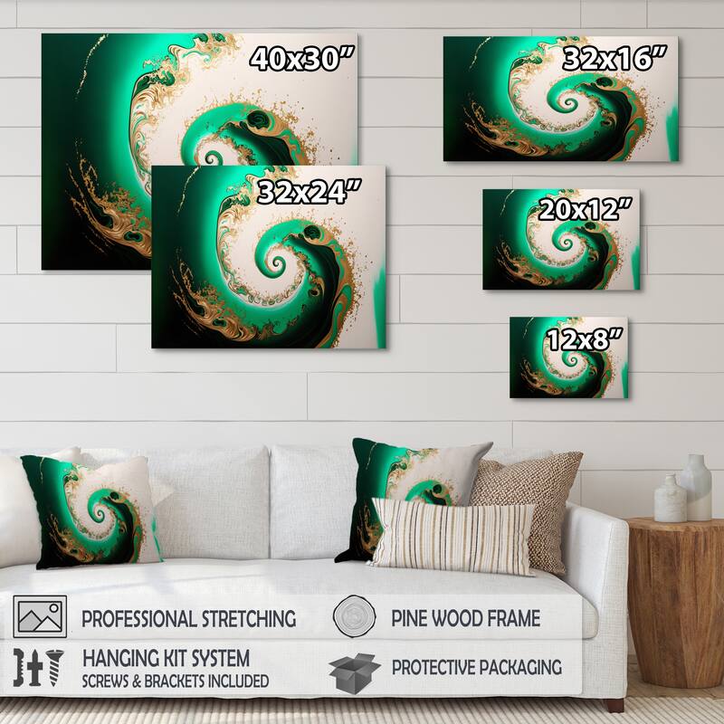 Designart 'Green And Gold Crashing Waves II' Modern Canvas Wall Art