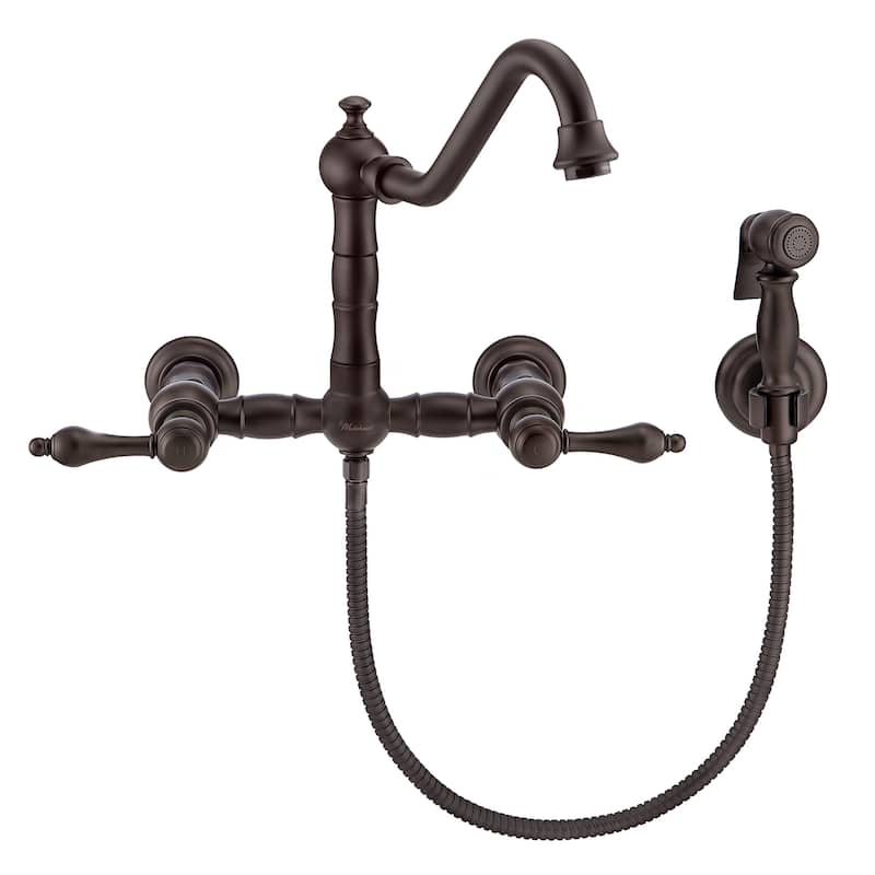 Vintage III Plus Wall Mount Faucet with a Long Traditional Swivel Spout, Lever Handles and Solid Side Spray