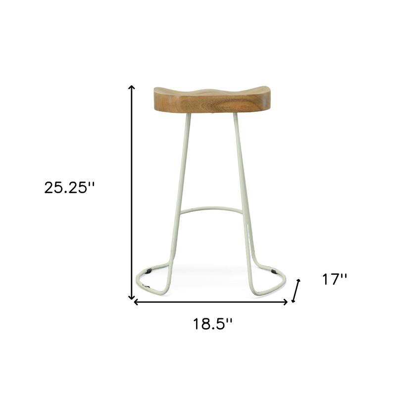 HomeRoots Set of Two 25" Natural And White Steel Backless Counter Height Bar Chairs