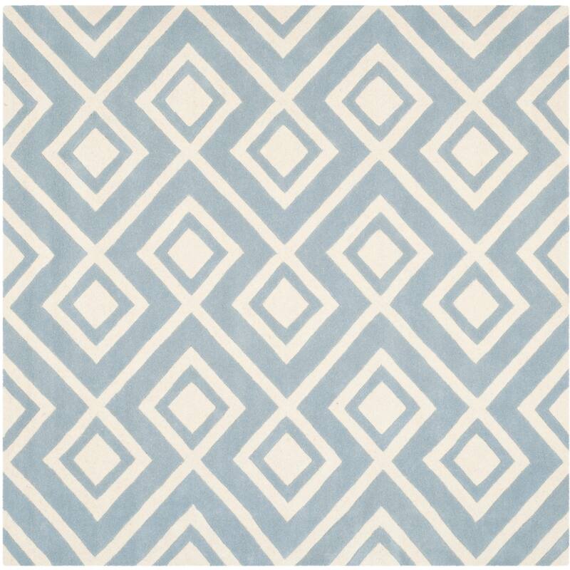 SAFAVIEH Handmade Chatham Evda Modern Moroccan Wool Rug - 7' Square - Blue/Ivory