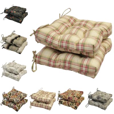 16-inch Square Back Tufted Indoor Chair Cushion (Set of 2, 4, or 6, Multiple Fabrics) - 16 x 16