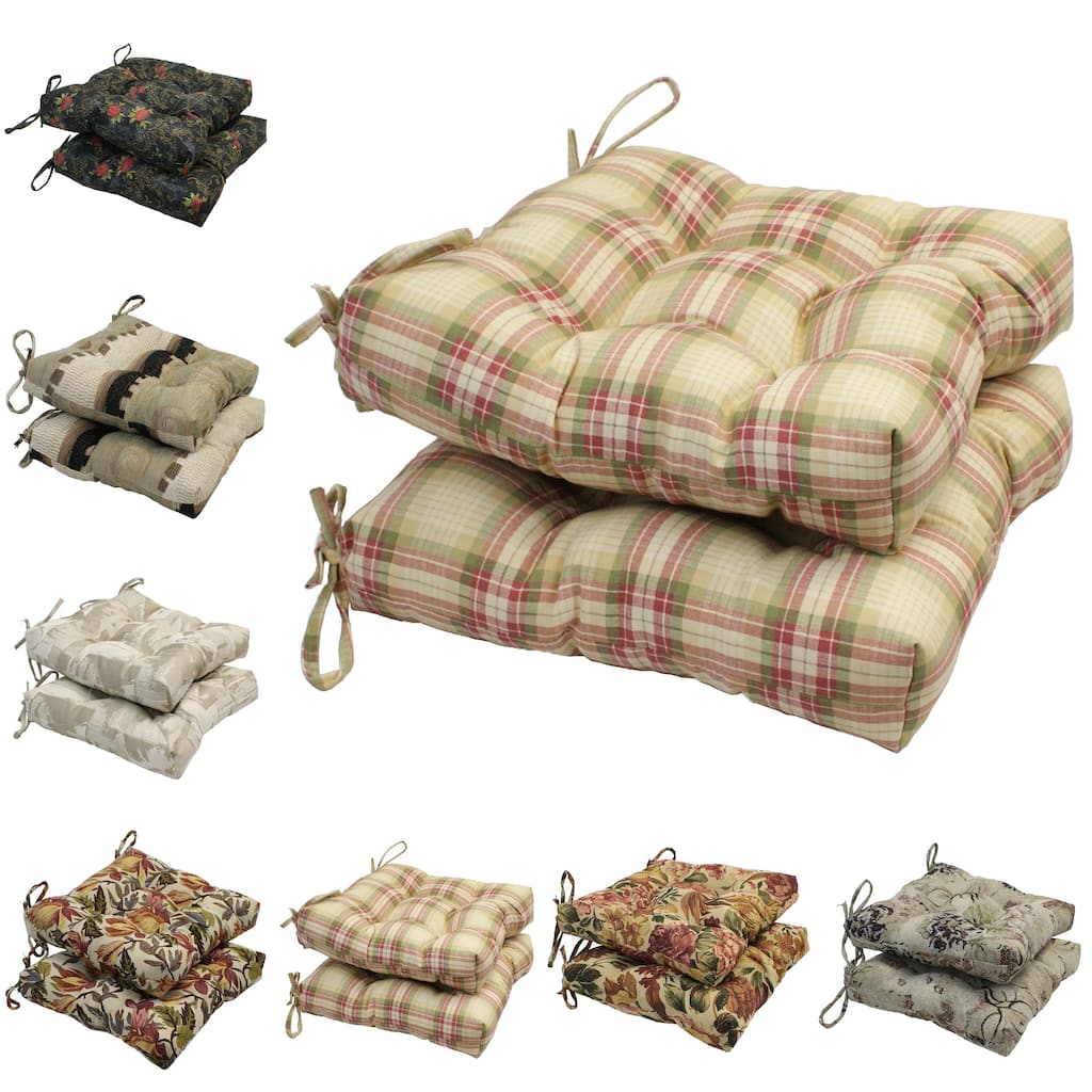 16-inch Square Back Tufted Indoor Chair Cushion (Set of 2, 4, or 6, Multiple Fabrics) - 16 x 16