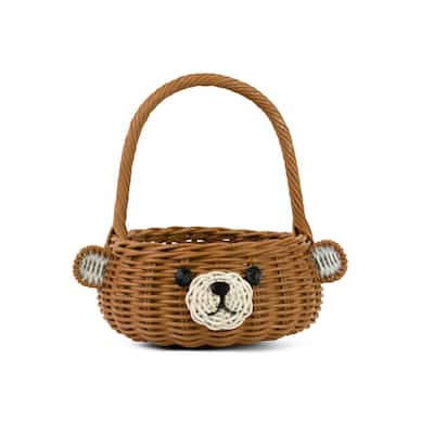 Hand Woven Bear Rattan Wedding Flower Girl Basket Easter Decorative Home Decor Bin Organizer Storage Cute Handmade Decoration