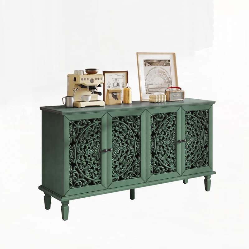 Carved Flower Door Large Storage Cabinet With Metal Handle
