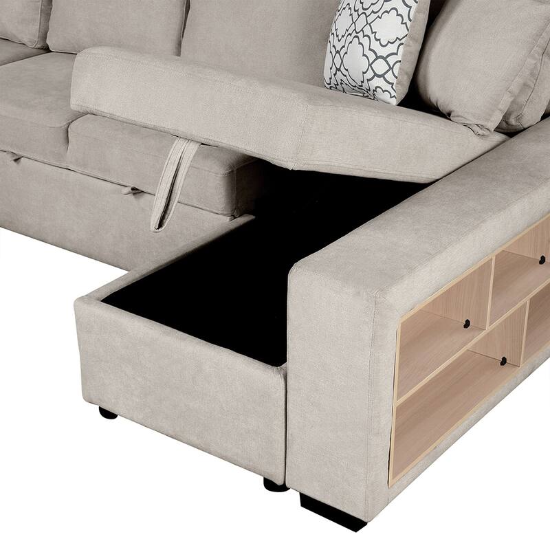 109" U-Shape Sleeper Sectional with Storage Chaise, Dual USB & Pillows