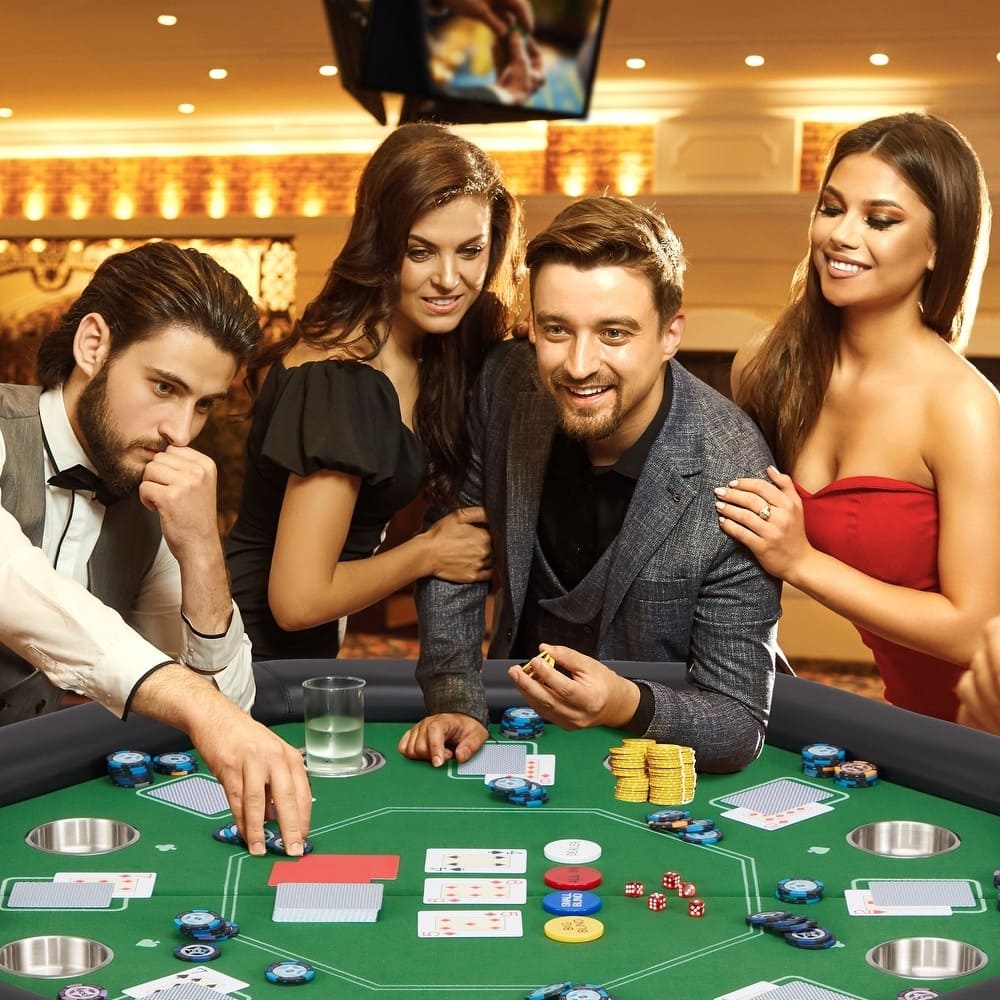 AVAWING 8-Player Poker Table Foldable Casino Leisure Octagon Gaming Table