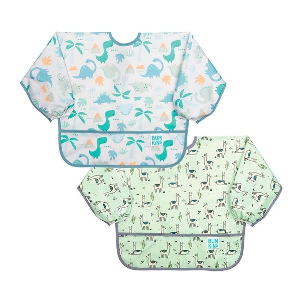 slide 1 of 1, Bumkins Sleeved Bib 2 Pack: Lllamas + Dinos - Multi