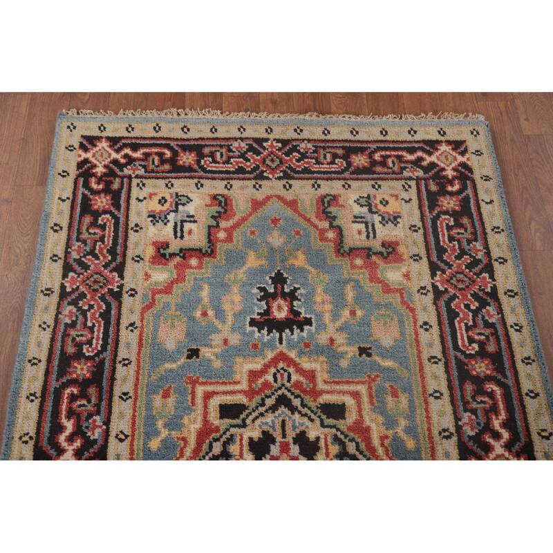 Light Blue Traditional Heriz-Serapi Foyer Rug Hand-Knotted Wool Carpet - 3'1"x 5'0"