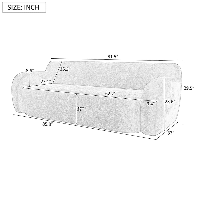 Streamlined Sofa with Curved Design and Extra-Large Seat Depth for Living Room or Guest Room
