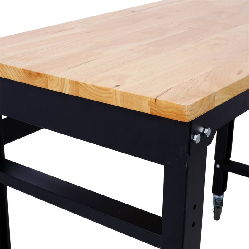 48" Adjustable Height Metal Rolling Workbenches with Wood Top