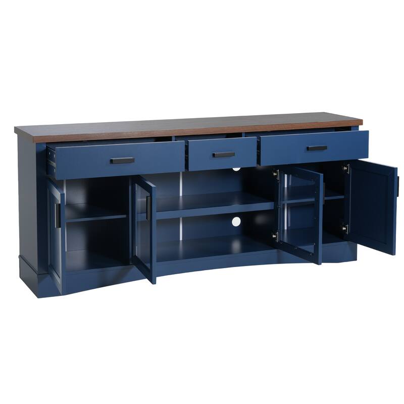 TV Console, 67" Width TV Stand, Glass Doors & Storage Drawers, Adjustable Shelves