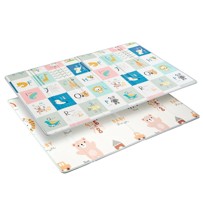Multi-Color Baby Play Mat, Dual-Sided, Soft and Foldable for Crawling - 79” L x 51” W