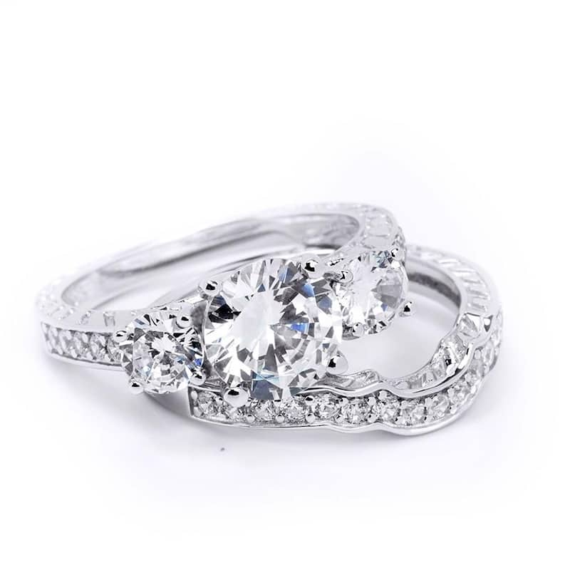 3.5 CT Round Cut Wedding Band Engagement Ring Set Bridal Silver