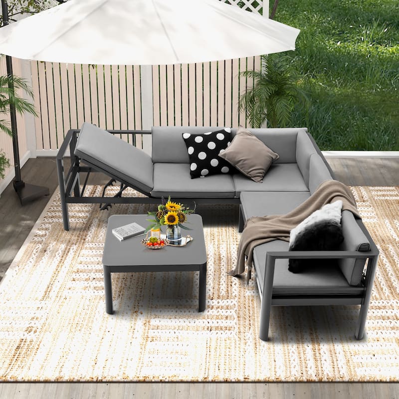 Costway 3PCS Patio Furniture Set Aluminum Lounge Adjust Back Recliner - See Details - Grey - See Details