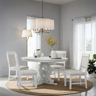 5-Piece Retro Dining Set, Extendable Table and 4 Upholstered Chairs