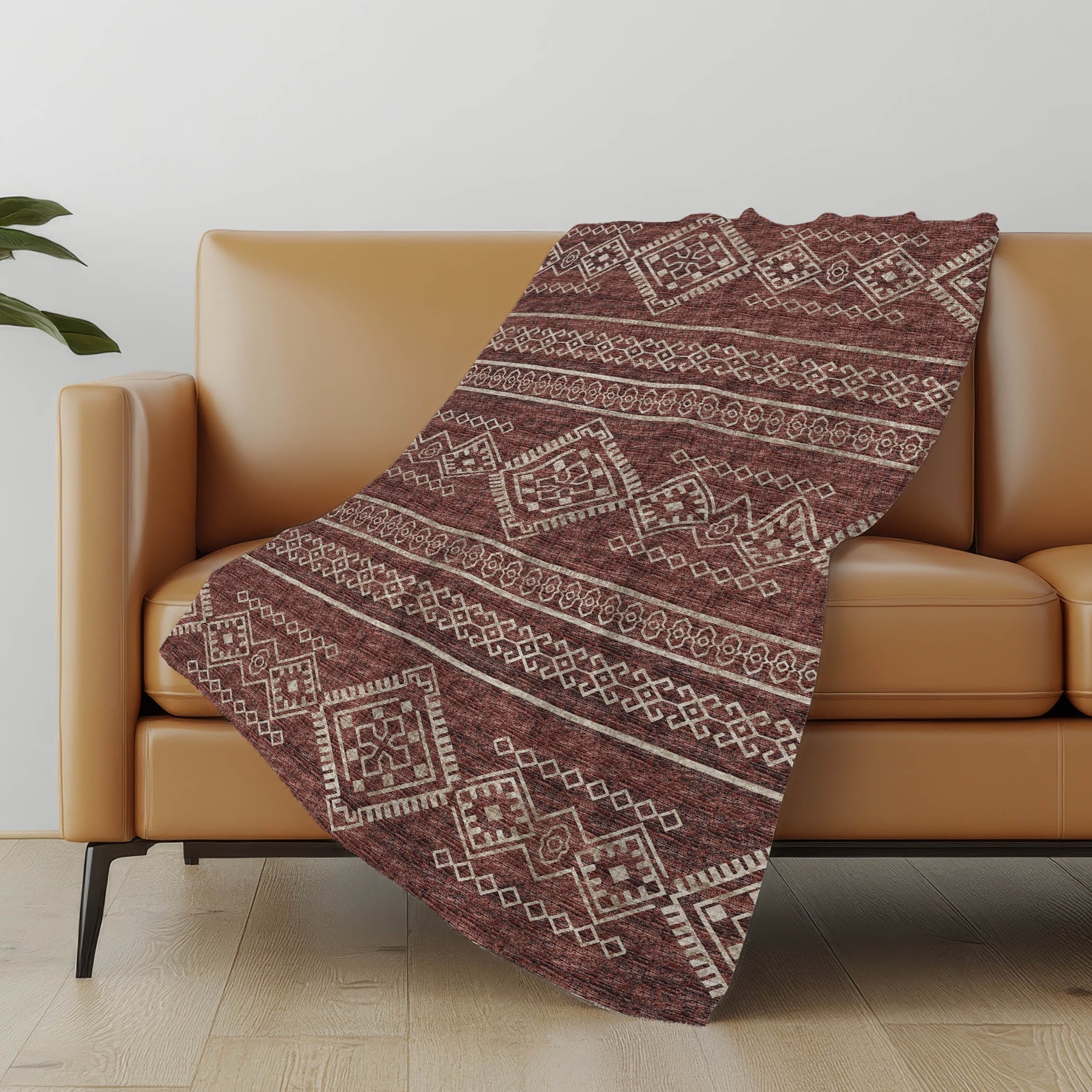 Premium Machine Washable ASB120 Boho Global Sherpa Throw Blanket