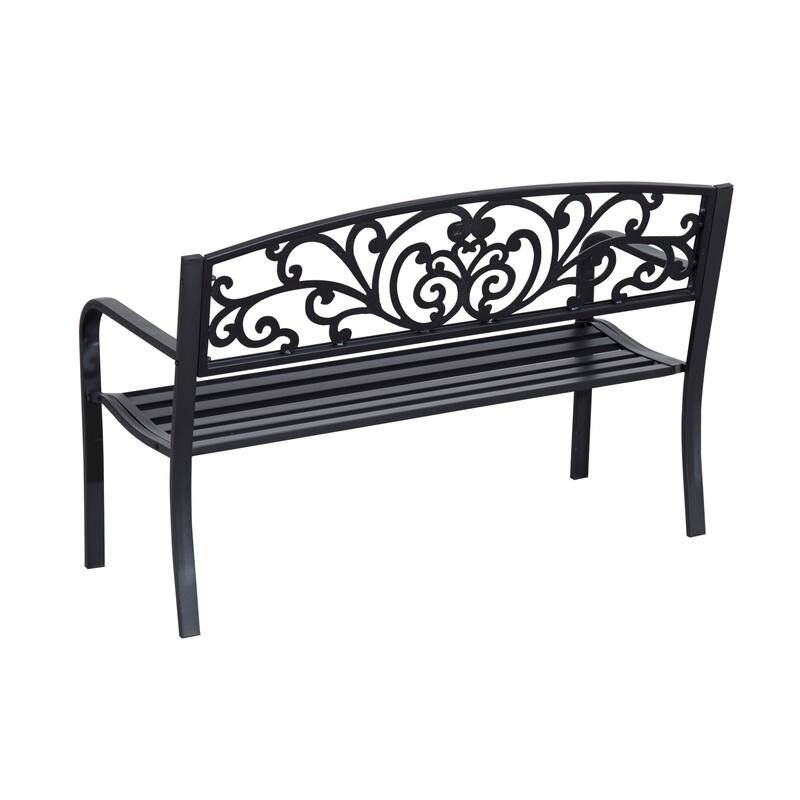 Outsunny 50" Blossoming Pattern Garden Decorative Patio Park Bench with Beautiful Design & Seats for 3 People