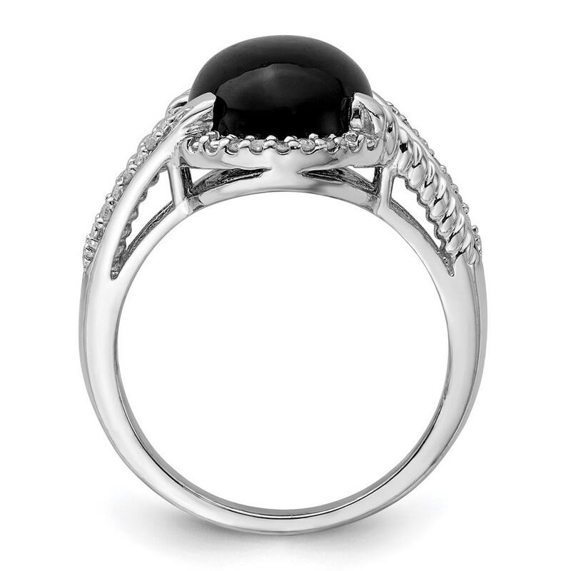 Curata 925 Sterling Silver Polished Simulated Onyx and Diamond Ring