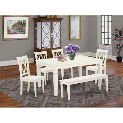 Vintage Dining Room Set - 6 Piece Table & Chair Set, Linen White, 42x60 Inch Rectangle Table