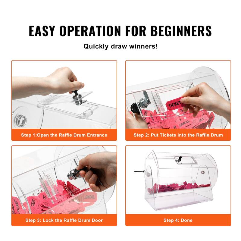 VEVOR Acrylic Raffle Drum, Professional Raffle Ticket Spinning Cage with 2 Keys, Transparent Lottery Spinning Drawing. - White
