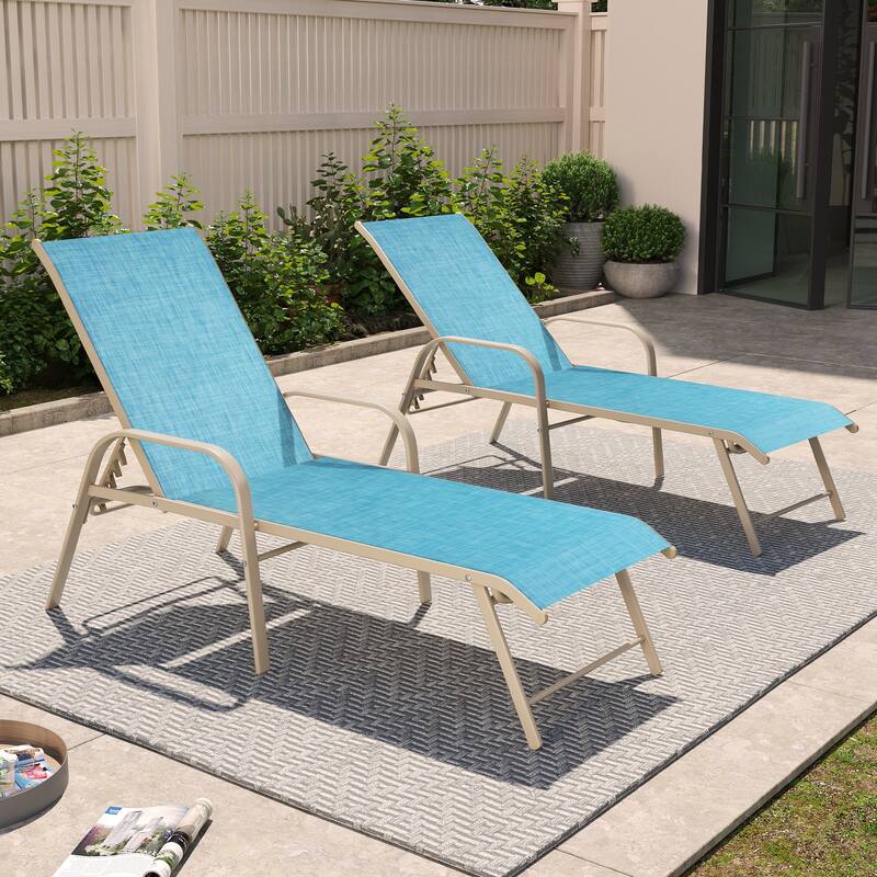 Crestlive Products Outdoor Aluminum Chaise Lounge Chair with Adjustable Backrest