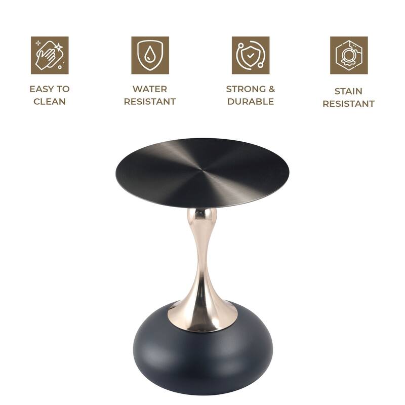 Savoy Round Side Table Stainless-Steel Black Top and Pedestal Base for Home Office Living Room