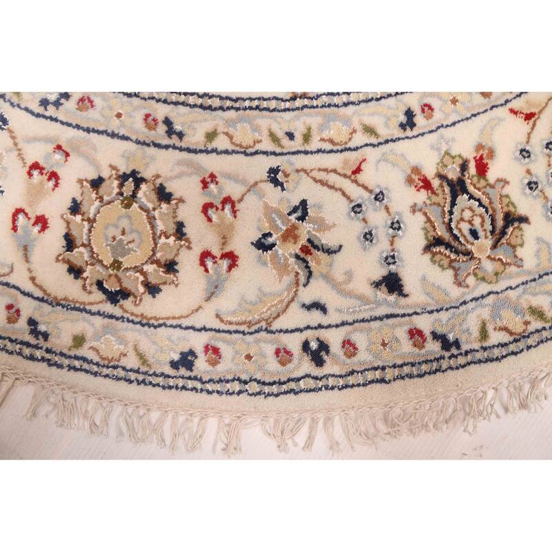 ECARPETGALLERY Hand-knotted Nain Cream Silk, Wool Rug - 5'0 x 5'0