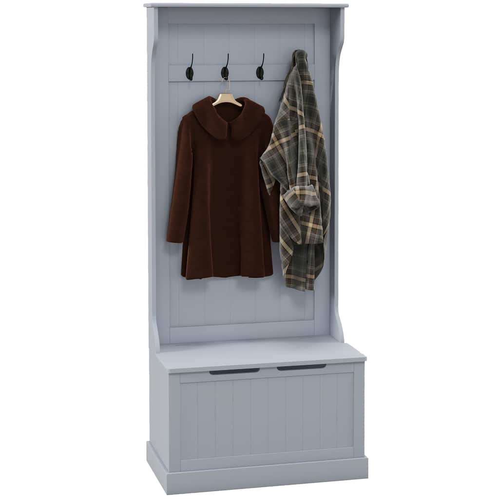 28" Gray 3 in 1 Hall Tree - Bench, Coat Rack, Shoe Storage Rack
