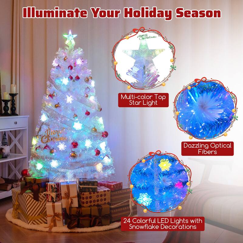 Gymax 5/6/7 FT Pre-Lit Fiber Optic Christmas Tree White Artificial