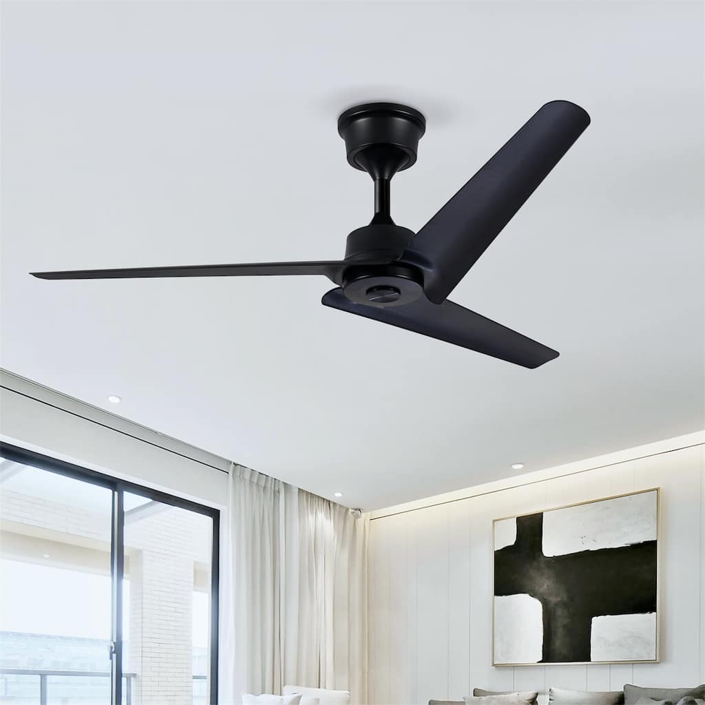 52" Flush Mount & Rod ABS 3 Blades Ceiling Fan with Remote Control No Lights