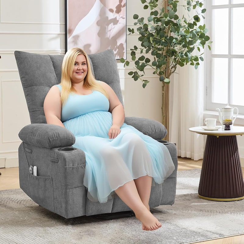 Oversized Power Lift Recliner Chair with Massage and Heat, Swivel Rocker Recliner for Elderly