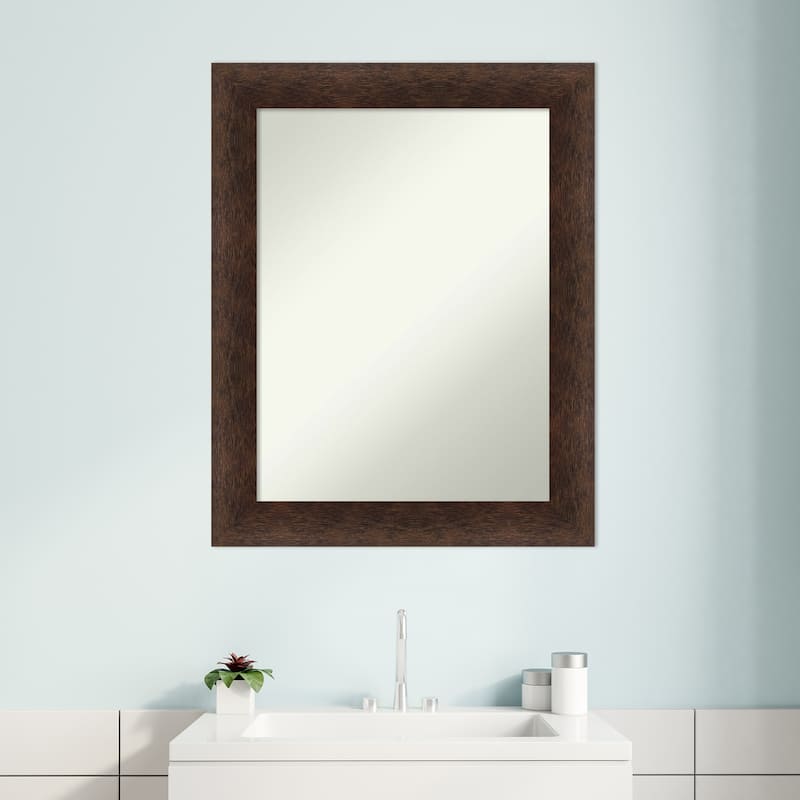 Warm Walnut Non-Beveled Wood Framed Bathroom Vanity Wall Mirror - Warm Walnut