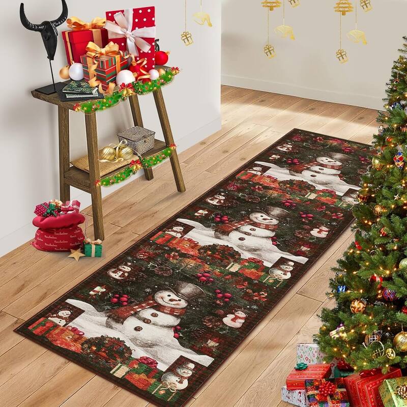 GustoWave 2*3ft Christmas Snowman Washable Non Slip Area Rug, Decorations Rugs for Living Room - 1'6" x 2'6" - Green 2*6ft