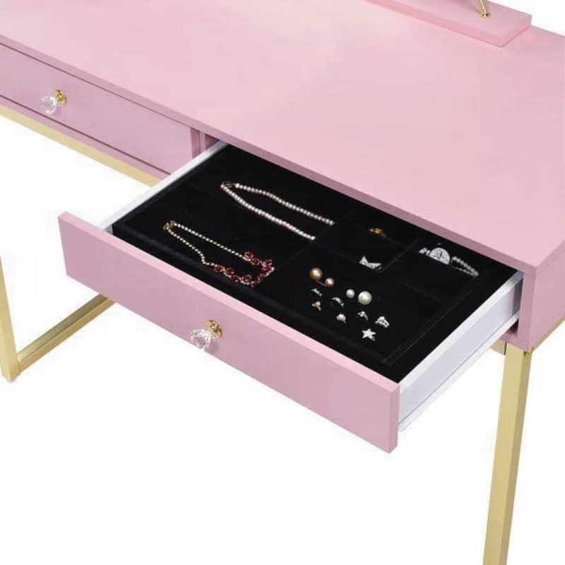 2 Drawers Vanity Desk with Mirror and Jewelry Tray