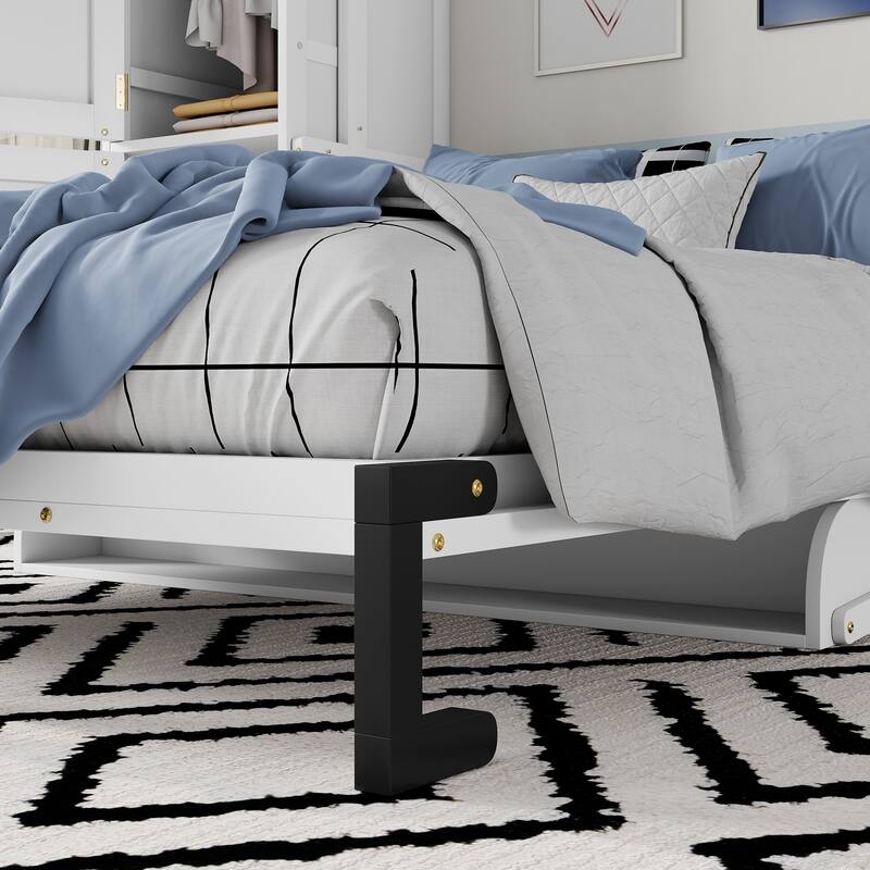 GDFStudio- UrbanFlex Modern Space-Saving Wooden Murphy Bed with Wardrobe and Charging Station