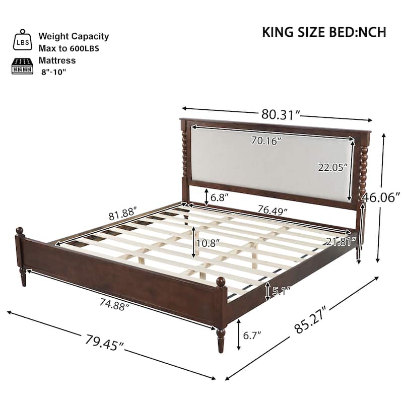 Christopher Knight Home - Traditional Wooden Platform Bed with Upholstered Headboard and Spindle Accent Design