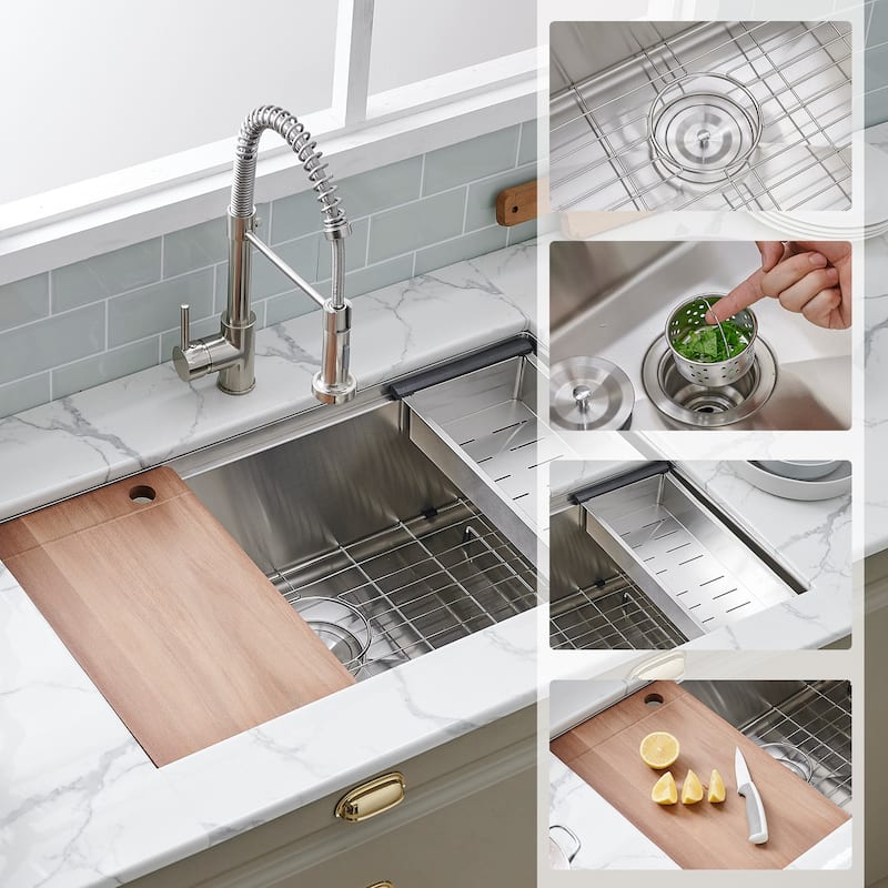 32.9 in. Undermount Single Bowl Stainless Steel Kitchen Sink - 32.9" L×18.9" W× 9.64" H